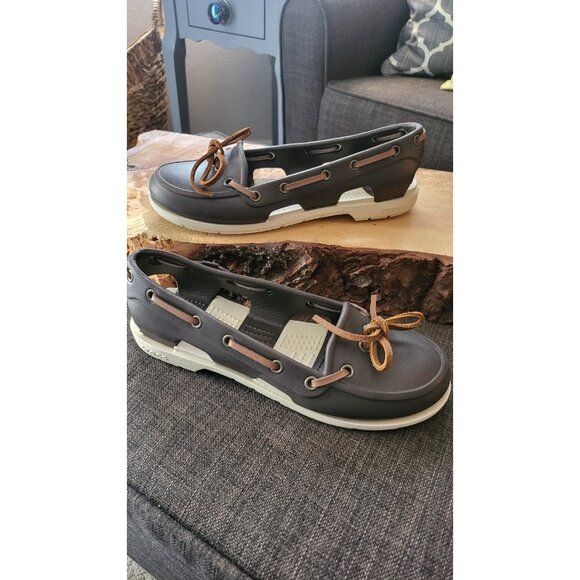 CROCS BEACH LINE BROWN CROSLITE BOAT SHOE NAUTICAL STYLE SZ 5 - Picture 3 of 11